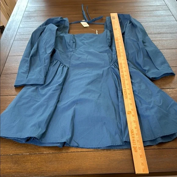 Anthropologie Square Neck Poplin Mini Dress Long Sleeve Teal NWT Size Small - Picture 5 of 15